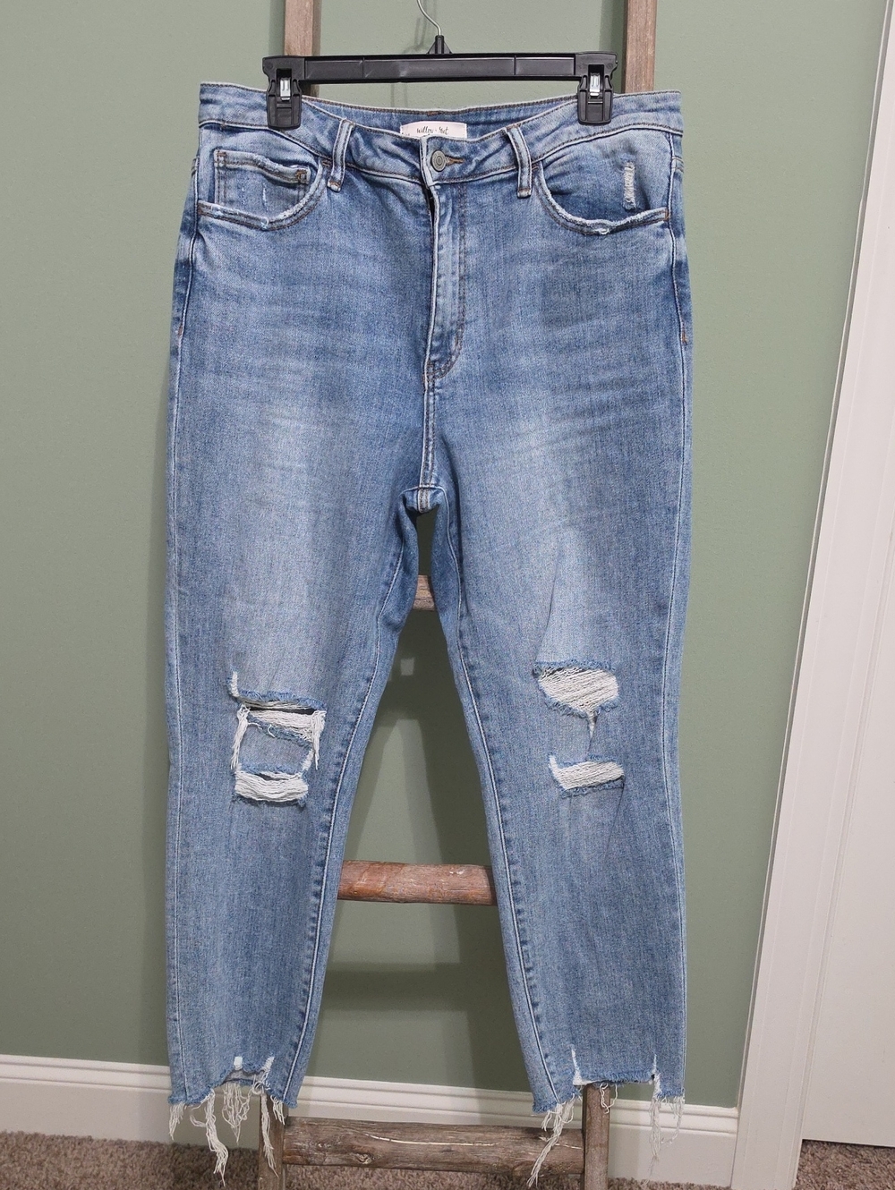 Light Blue Distressed Straight-Leg Jeans